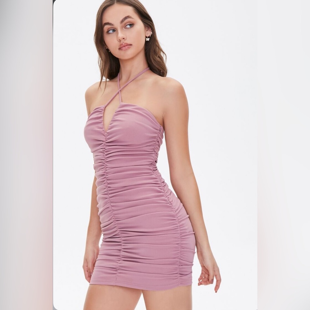 Ruched Halter Mini Dress